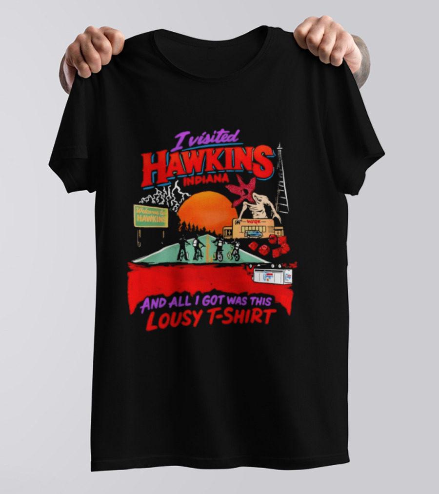 I Visited Hawkins Indiana Welcome Sign Demogorgon Bicycle Kids Lousy T T-Shirt