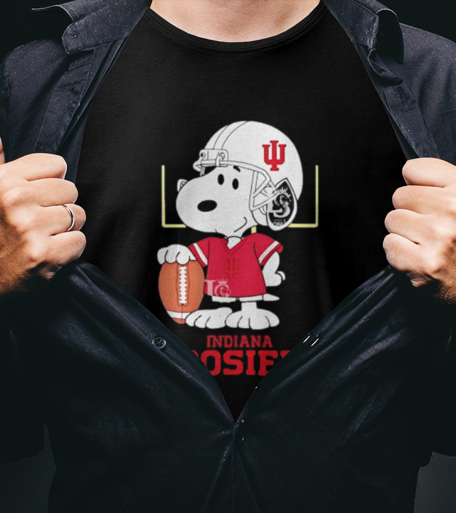 Snoopy Indiana Hoosiers Football Helmet Jersey Football Field T-Shirt