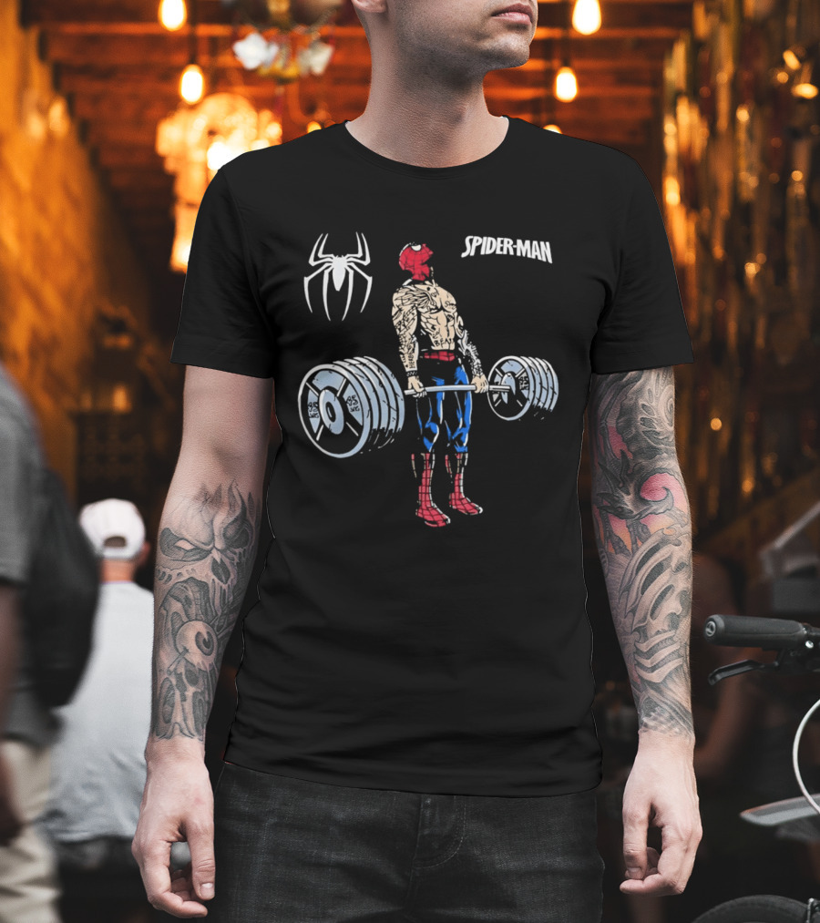 Spider Man Deadlift Superhero Workout Strength Fitness T-Shirt