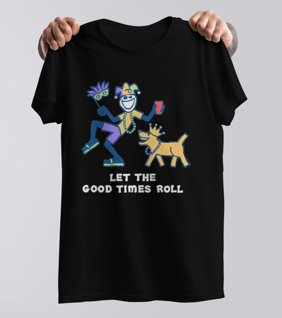 Let The Good Times Roll Mardi Gras Jester And Dog Parade Fun T-Shirt