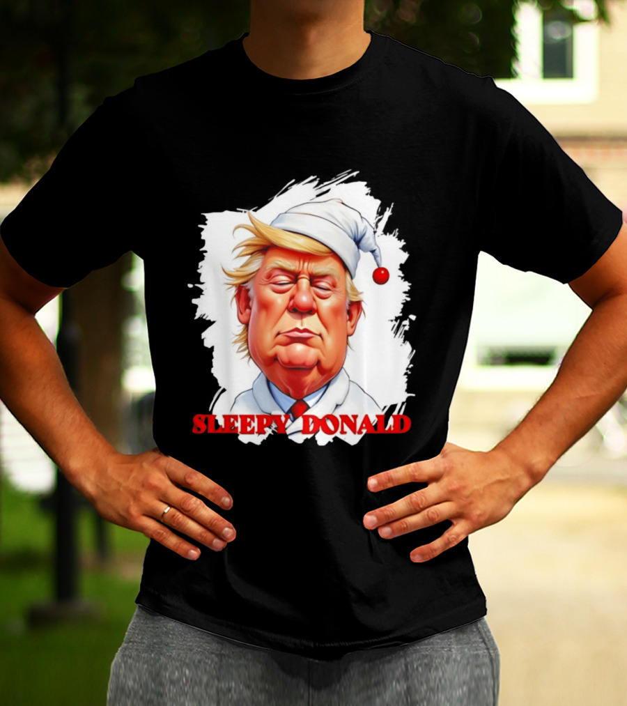 Sleepy Donald Trump In Pajama And Nightcap Cartoon T-Shirt