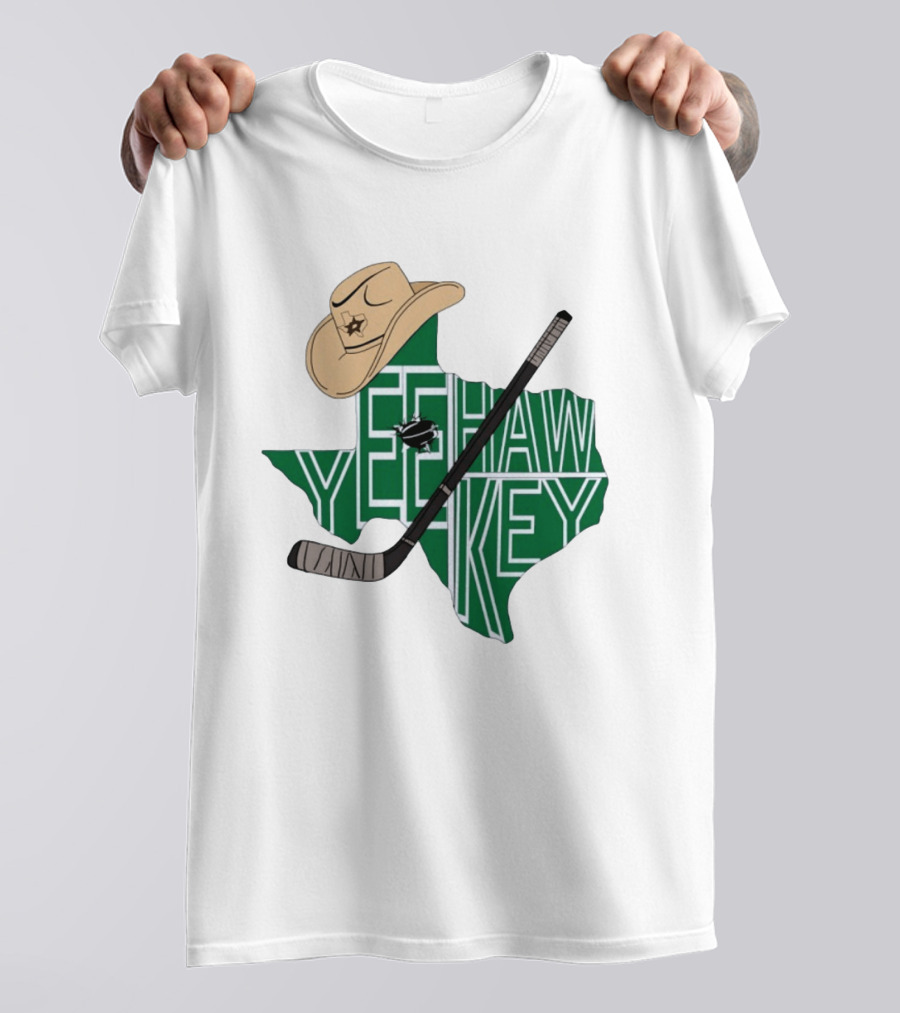 Yee Hawkey Hockey Texas Map Cowboy Hat And Stick Retro 1993 T-Shirt