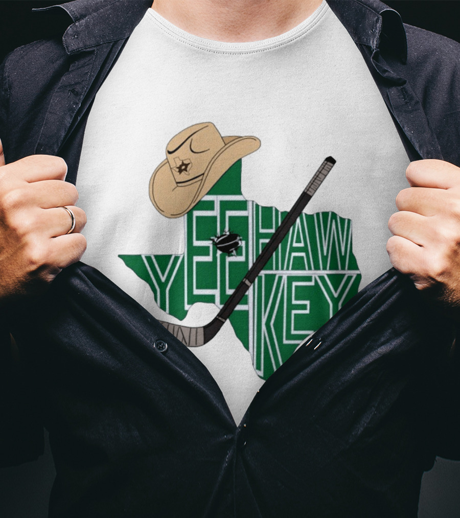 Yee Hawkey Hockey Texas Map Cowboy Hat And Stick Retro 1993 T-Shirt