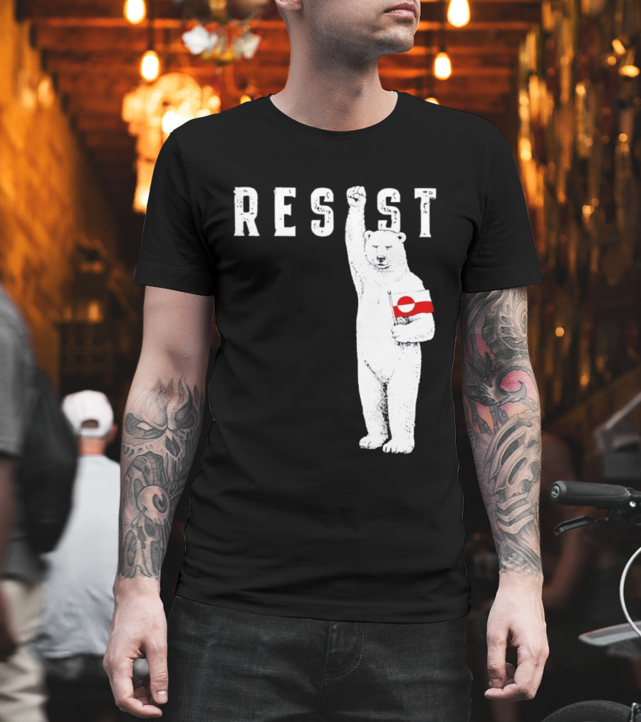 Resist Polar Bear Holding Greenland Flag T-Shirt