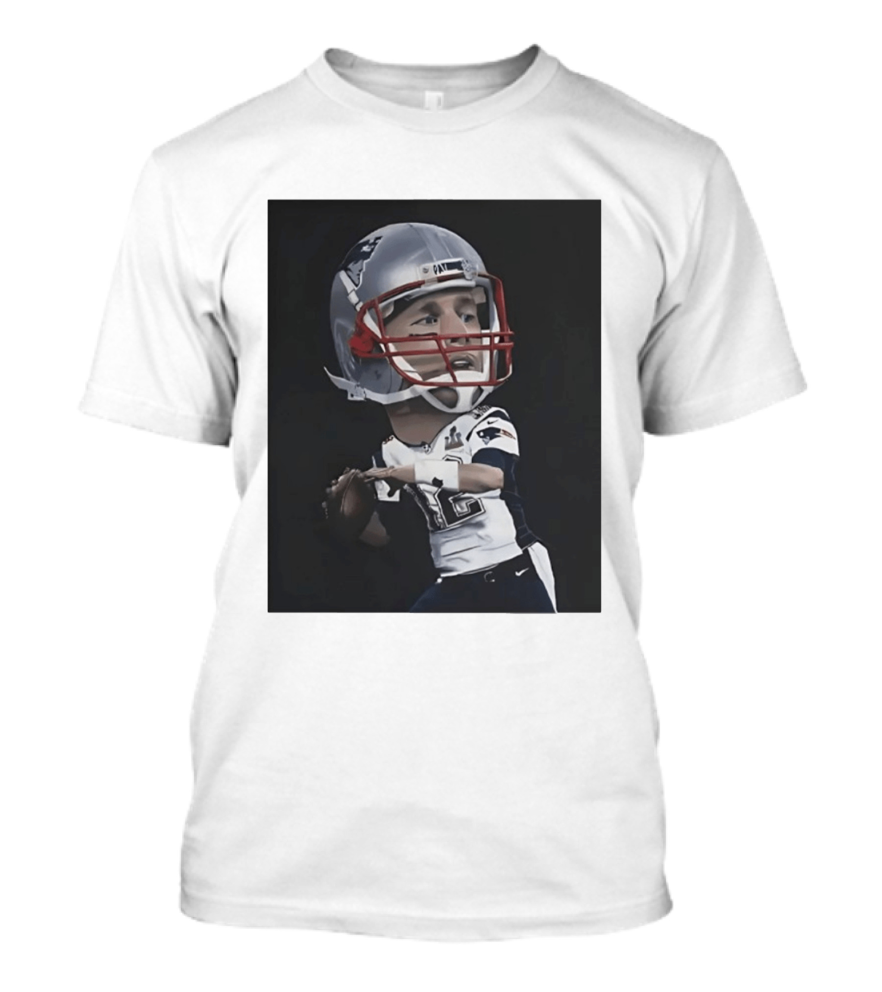 Tom Brady New England Patriots Caricature Super Bowl MVP Quarterback 12 Football Helmet T-Shirt