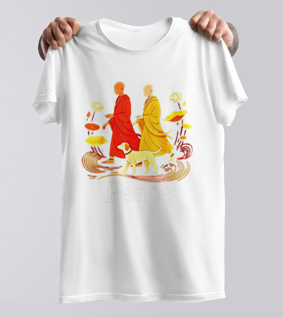 Walk For Peace Monks And Aloka Dog Lotus Path T-Shirt