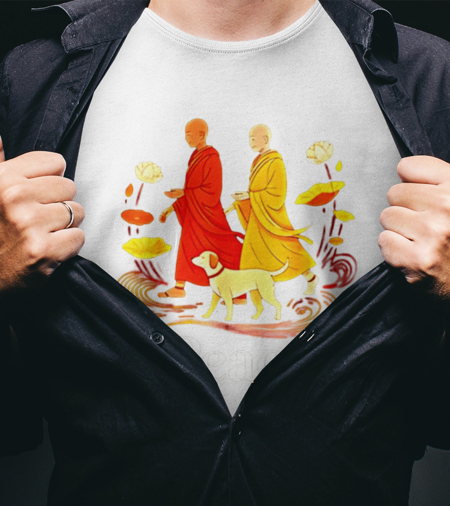 Walk For Peace Monks And Aloka Dog Lotus Path T-Shirt