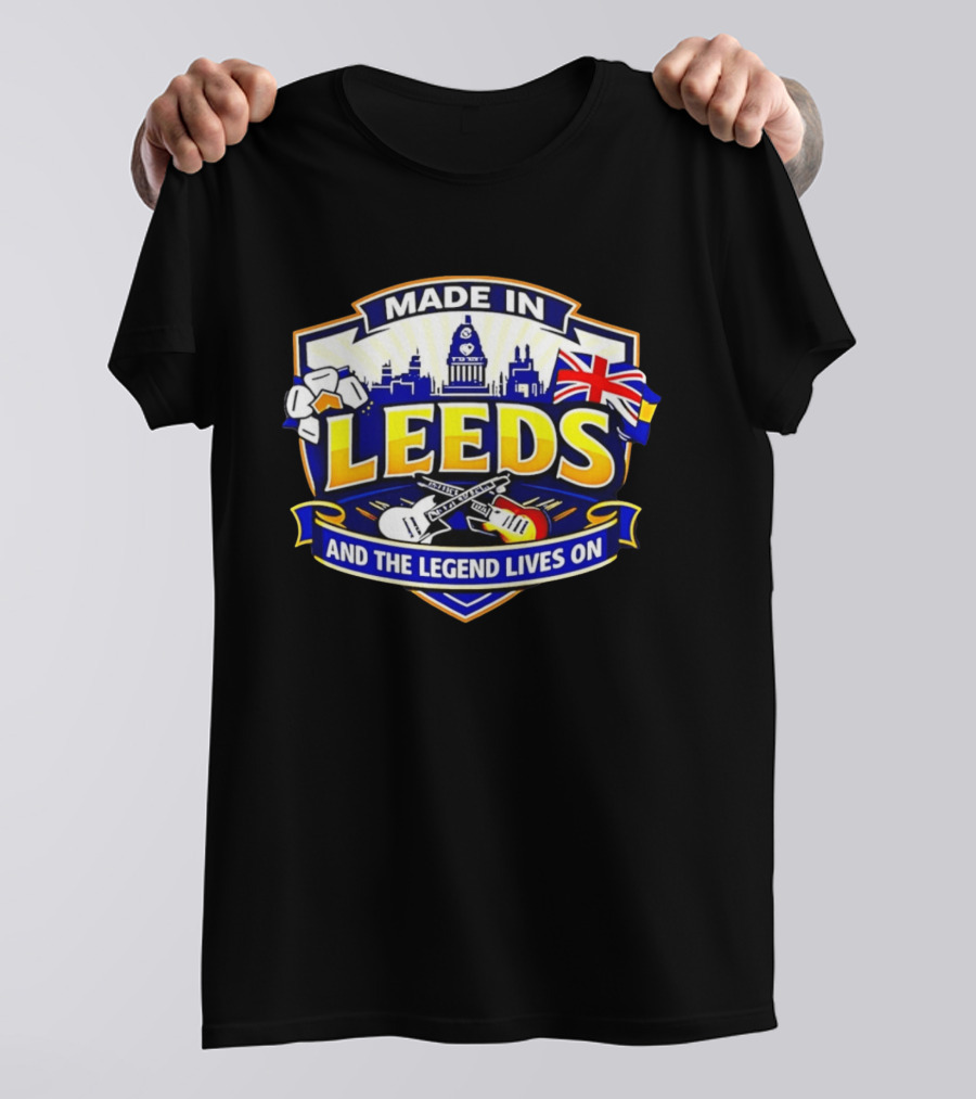 Made In Leeds Skyline And Union Jack With Guitars T-Shirt