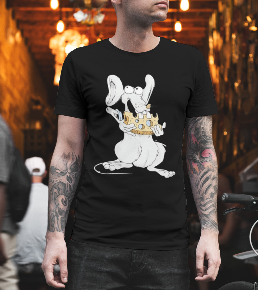 Cartoon Mouse Enjoying Swiss Cheese T-Shirt