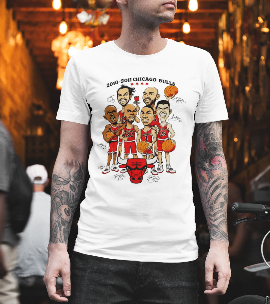 2010 2011 Chicago Bulls NBA Team Caricature T-Shirt