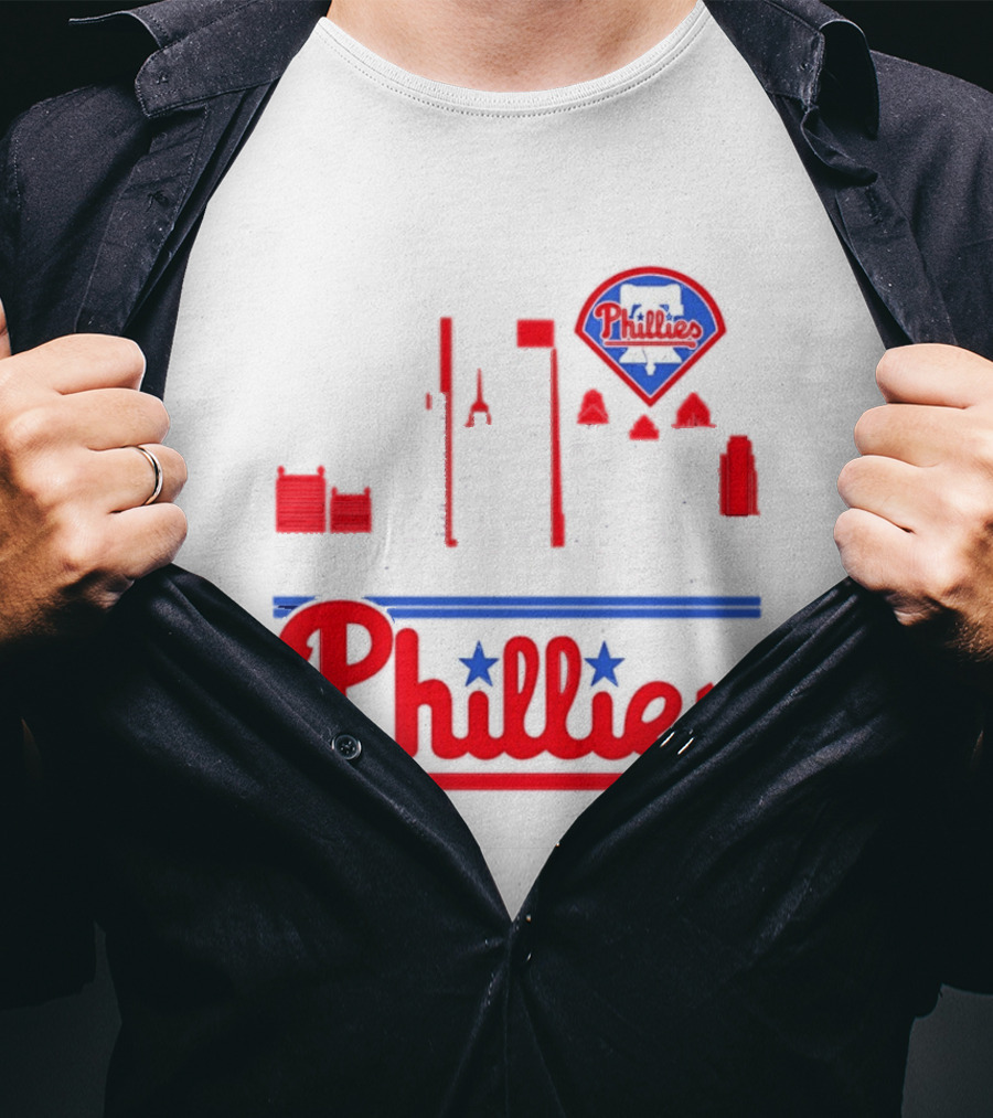 Philadelphia Phillies 2025 City Skyline And Players Names T-Shirt