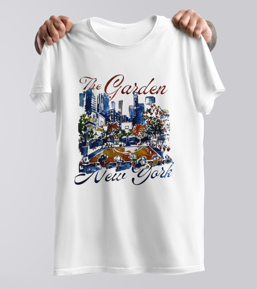The Garden New York Basketball Court Skyline Blossoms T-Shirt