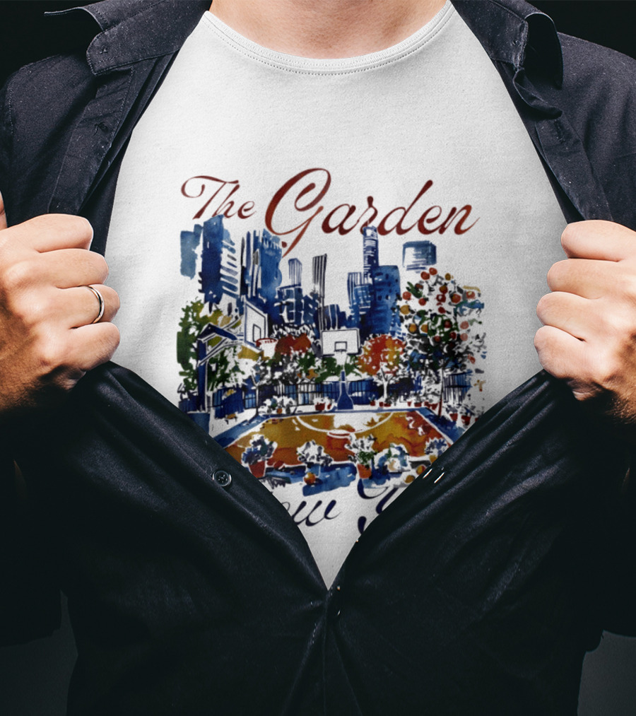 The Garden New York Basketball Court Skyline Blossoms T-Shirt