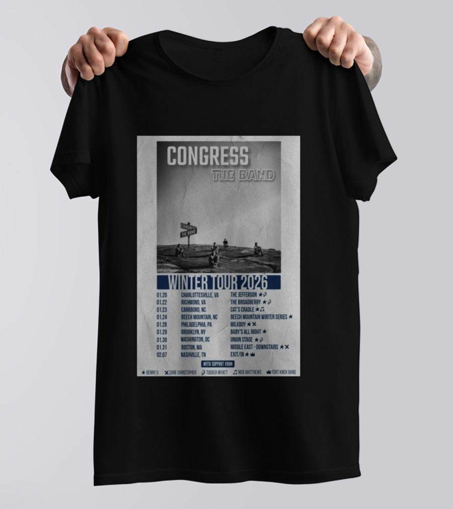 Congress The Band Winter Tour 2026 Charlottesville Richmond Carrboro Beech Mountain Philadelphia Brooklyn Washington Boston Nashville T-Shirt