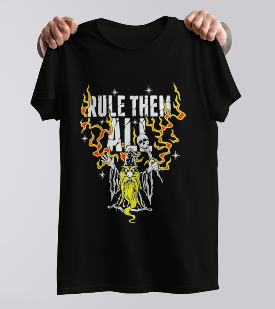 Rule Them All Wizard Flames Magic Power Wand And Stars T-Shirt