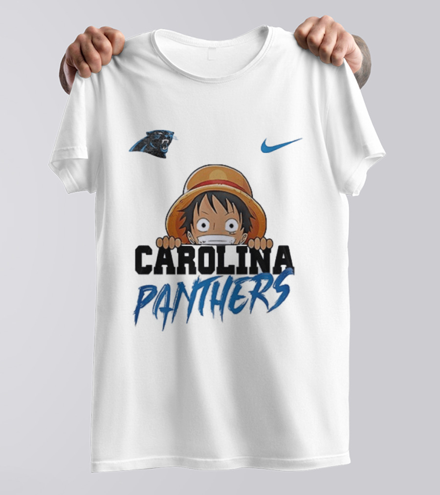 Carolina Panthers One Piece Monkey D Luffy Nike Collaboration T-Shirt