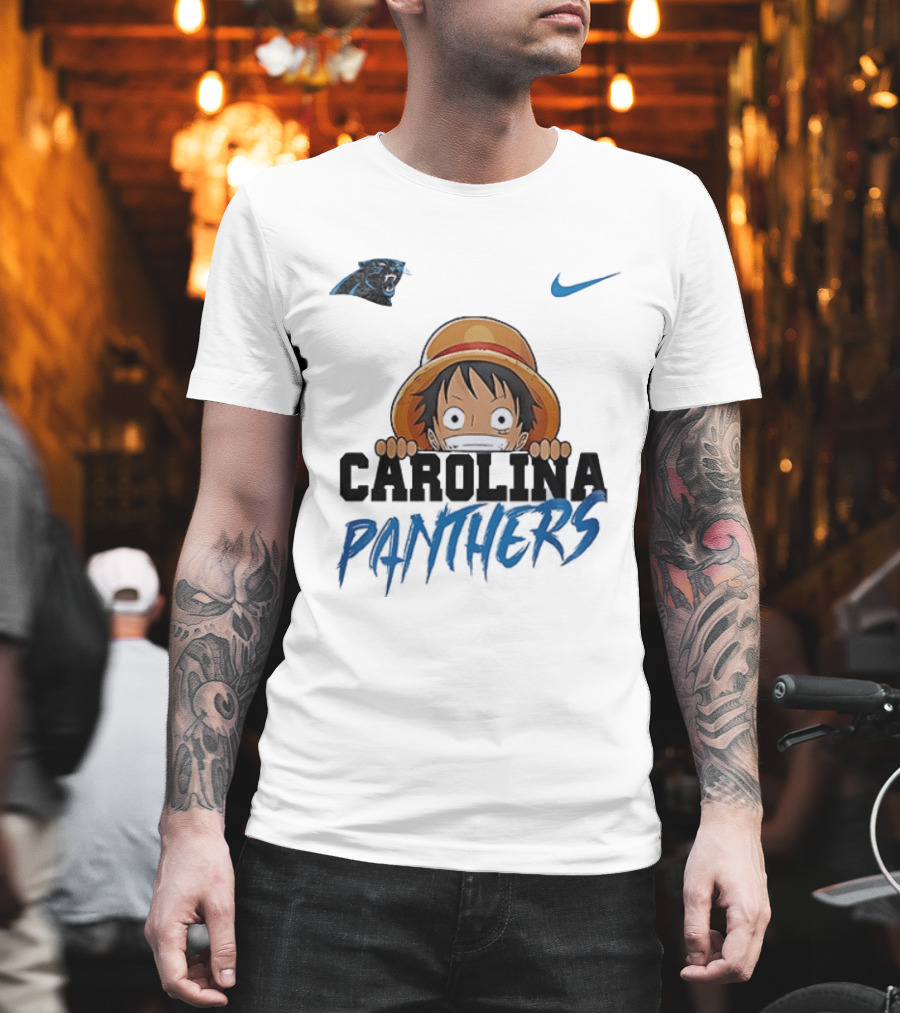 Carolina Panthers One Piece Monkey D Luffy Nike Collaboration T-Shirt