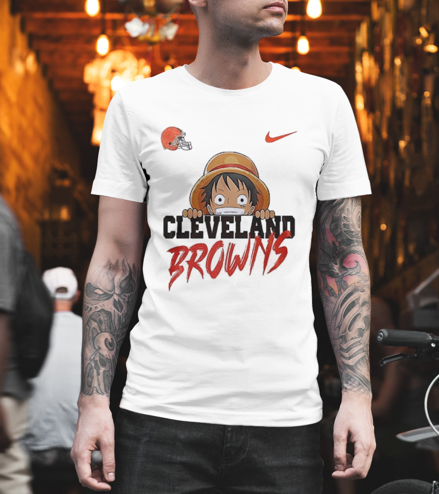 Cleveland Browns One Piece Monkey D Luffy Nike Collaboration T-Shirt