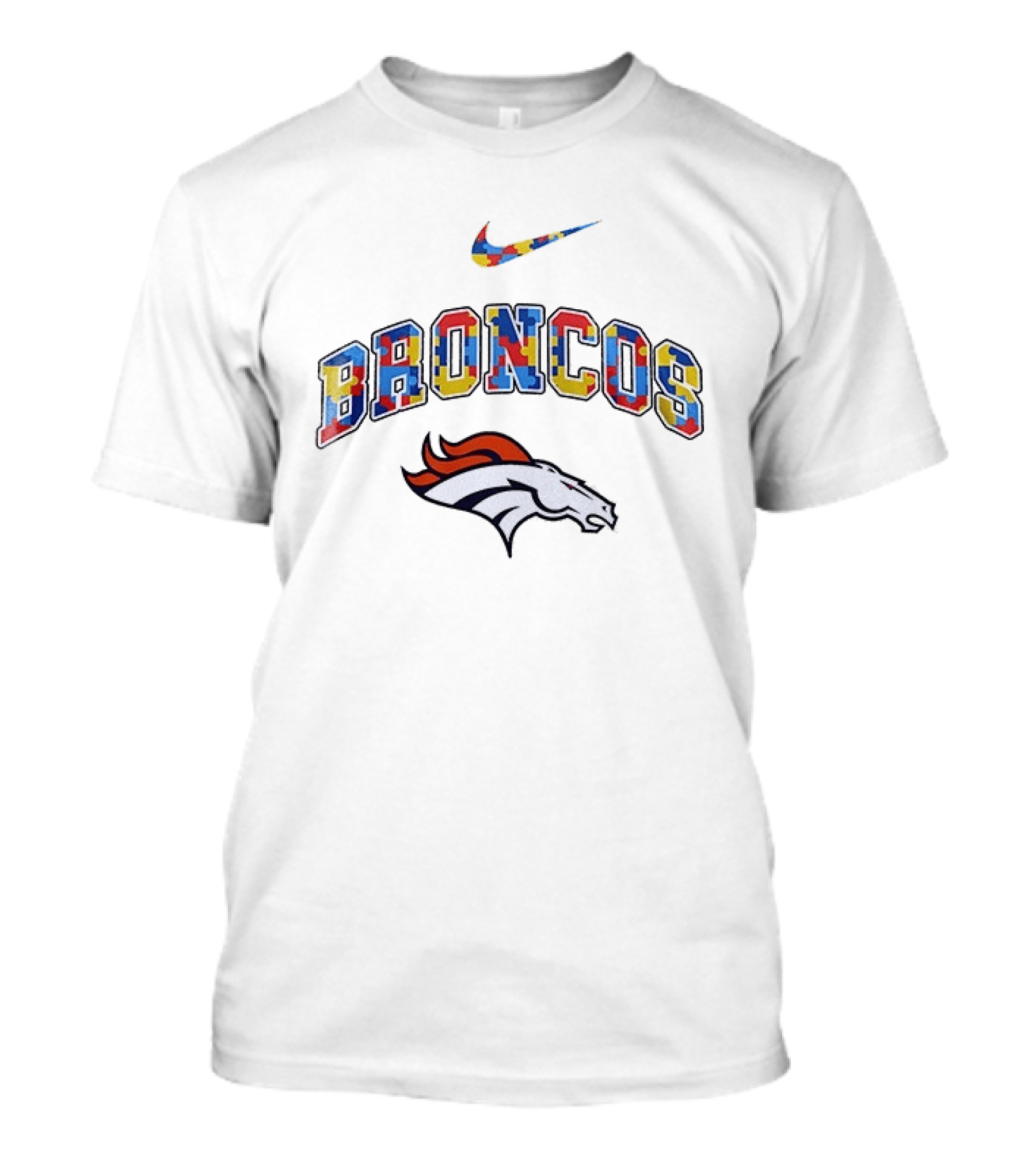 Denver Broncos Puzzle Pattern Autism Acceptance Awareness T-Shirt