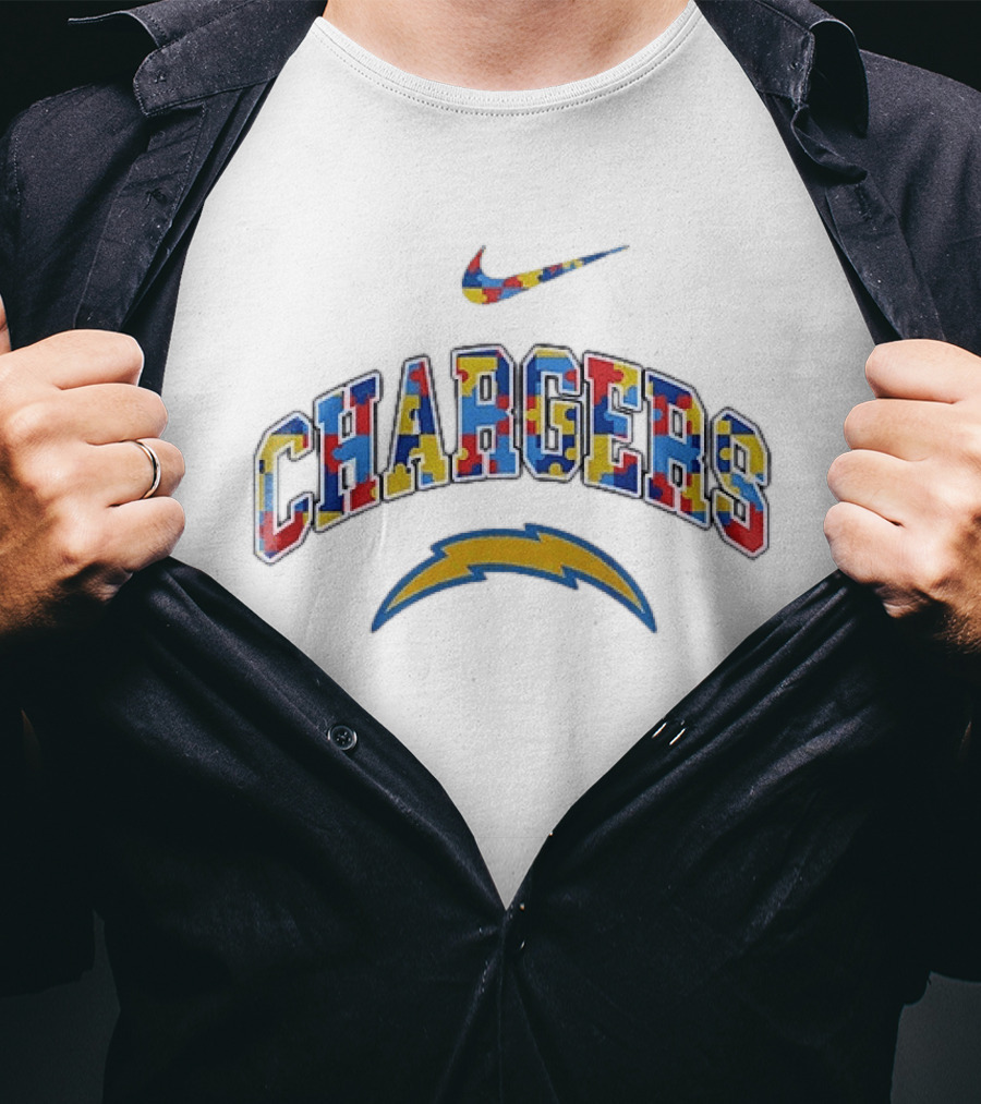 Nike Los Angeles Chargers Puzzle Pattern Autism Awareness Accept Understand Love T-Shirt