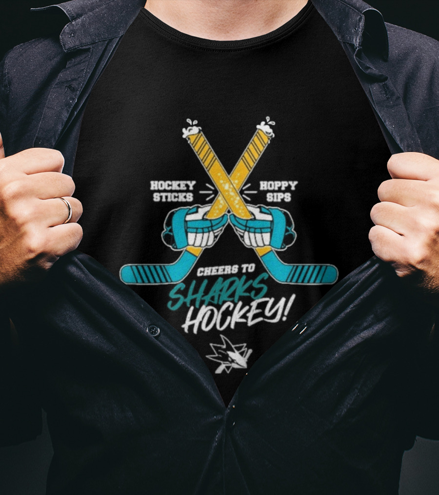 Cheers To San Jose Sharks Beer Hoppy Sips Hockey Sticks T-Shirt