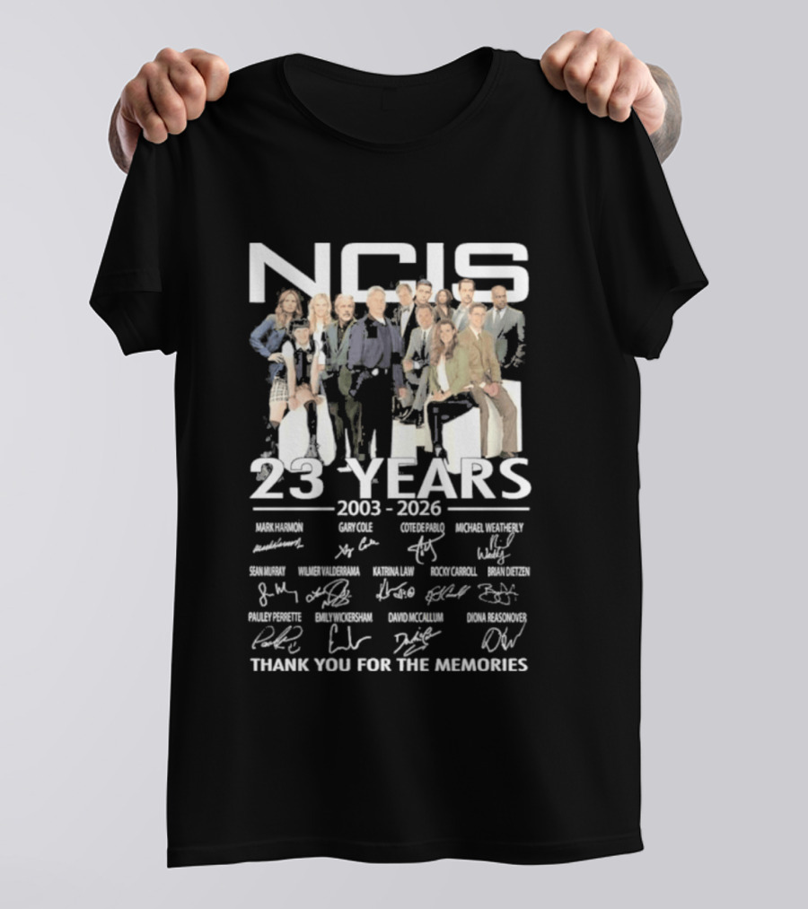 NCIS 23 Years 2003 2026 All Cast Members Autographed Thank You For The Memories T-Shirt