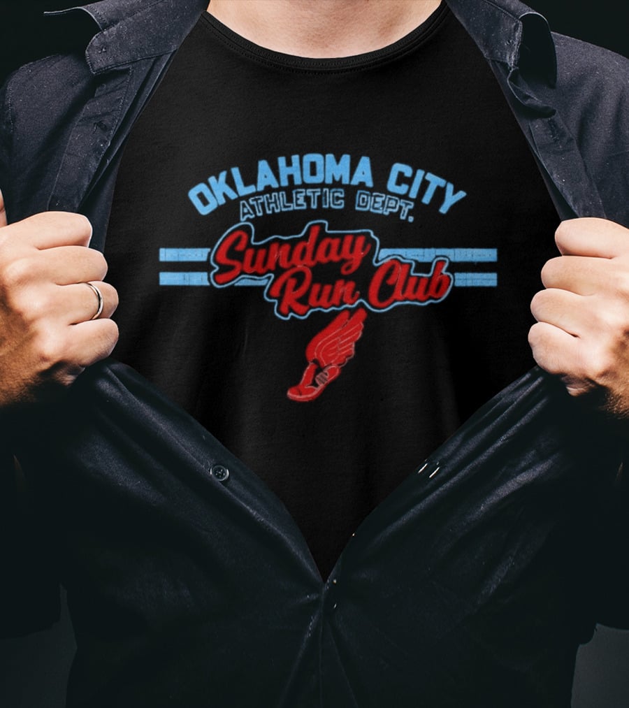 Oklahoma City Athletic Dept Sunday Run Club Winged Shoe T-Shirt