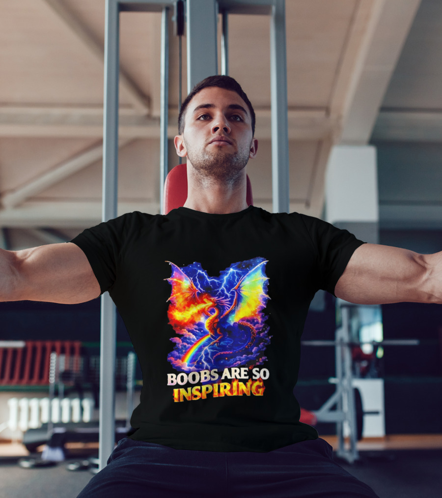 Boobs Are So Inspiring Dragon Rainbow Storm Fantasy T-Shirt