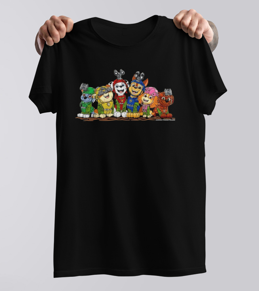 Paw Patrol Characters Chase Marshall Skye Rocky Rubble And Zuma With American Trigger Pullers T-Shirt