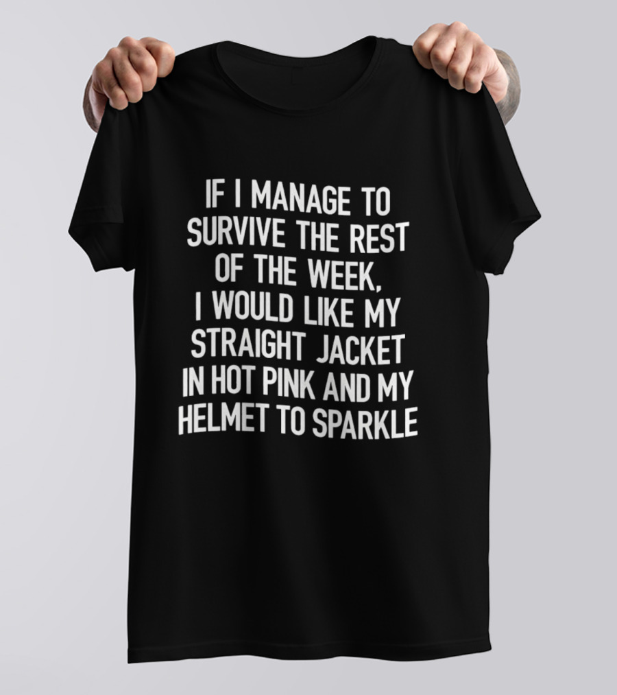 Survive The Week Straight Jacket Hot Pink Helmet Sparkle T-Shirt