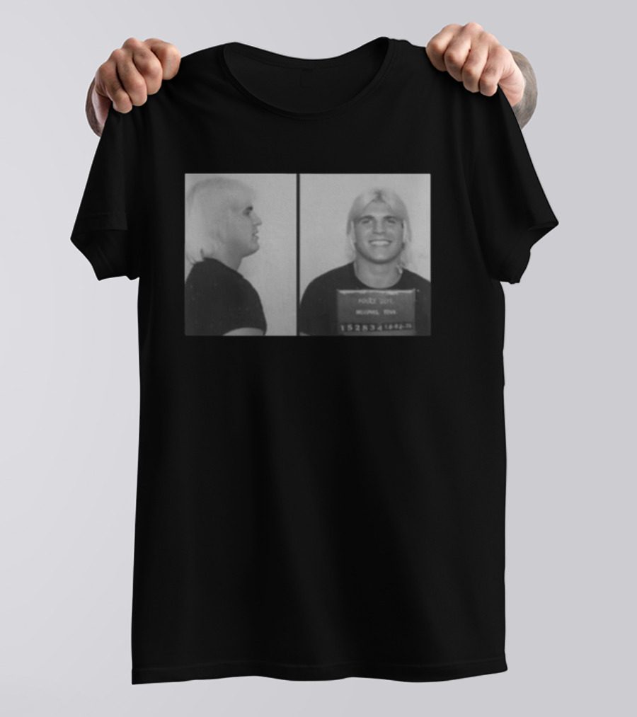 Tommy Rich Shot Police Dept Image With Smiling Wrestler 1980s Black And White T-Shirt