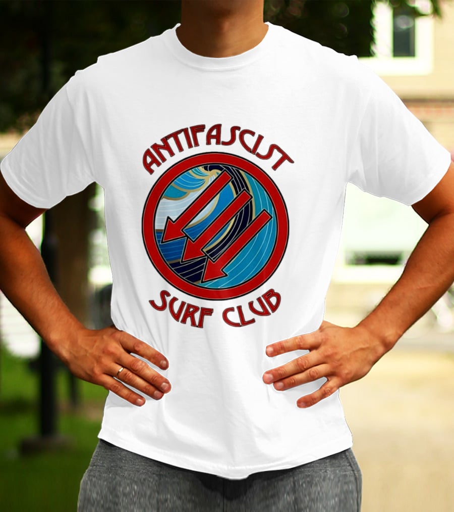 Antifascist Surf Club Three Red Arrows Circular Ocean Wave T-Shirt