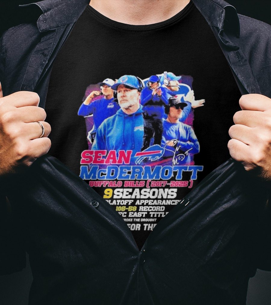 Buffalo Bills Sean McDermott 2017 2025 Nine Seasons Coaching T-Shirt