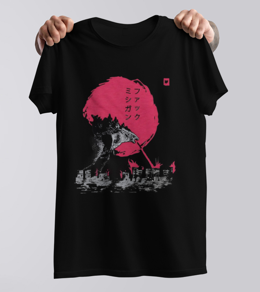F*** Michigan Ann Arbor Burning Godzilla Japanese T-Shirt