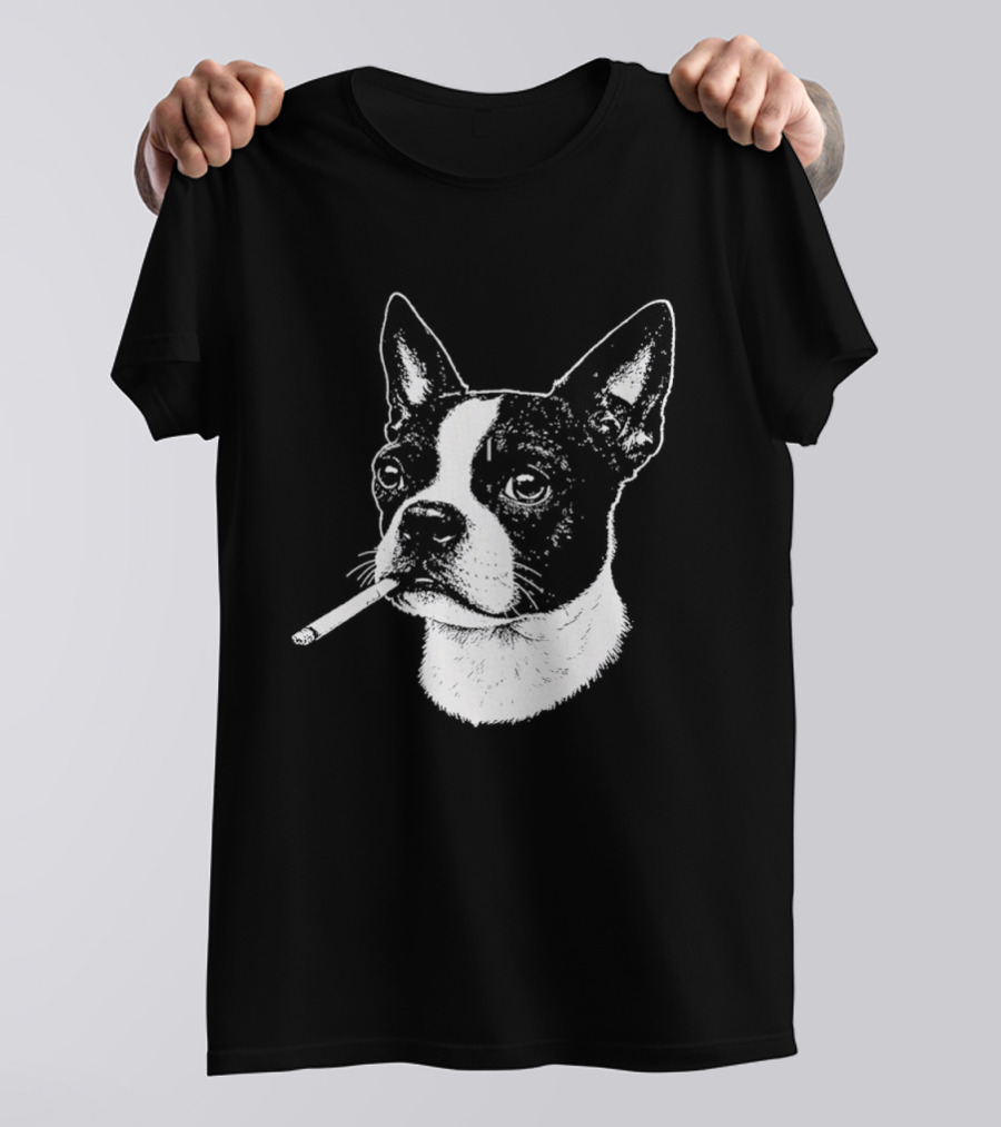 Boston Terrier Dog Smoking Cigarette Meme T-Shirt