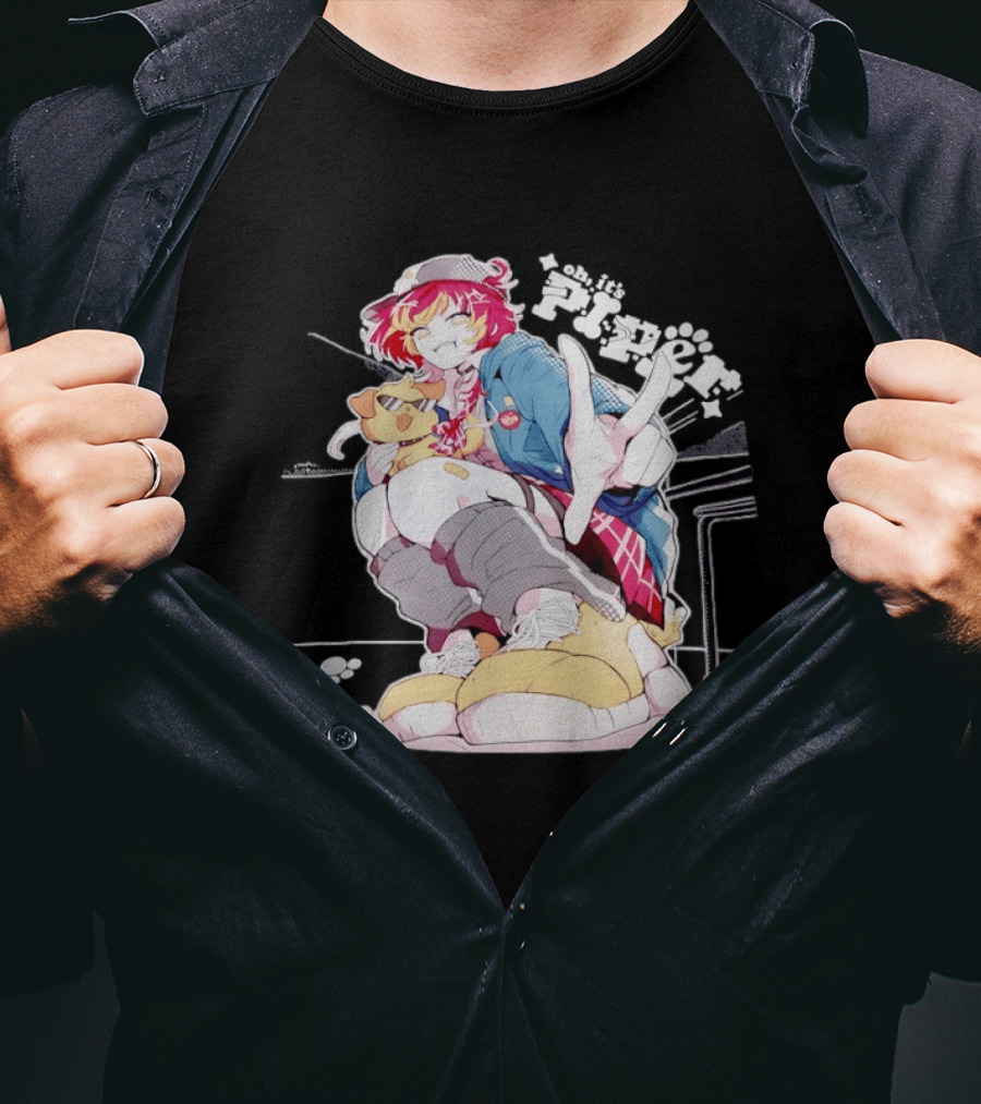 Piper Oh It's A Anime Style Character Peace Sign With Dog T-Shirt