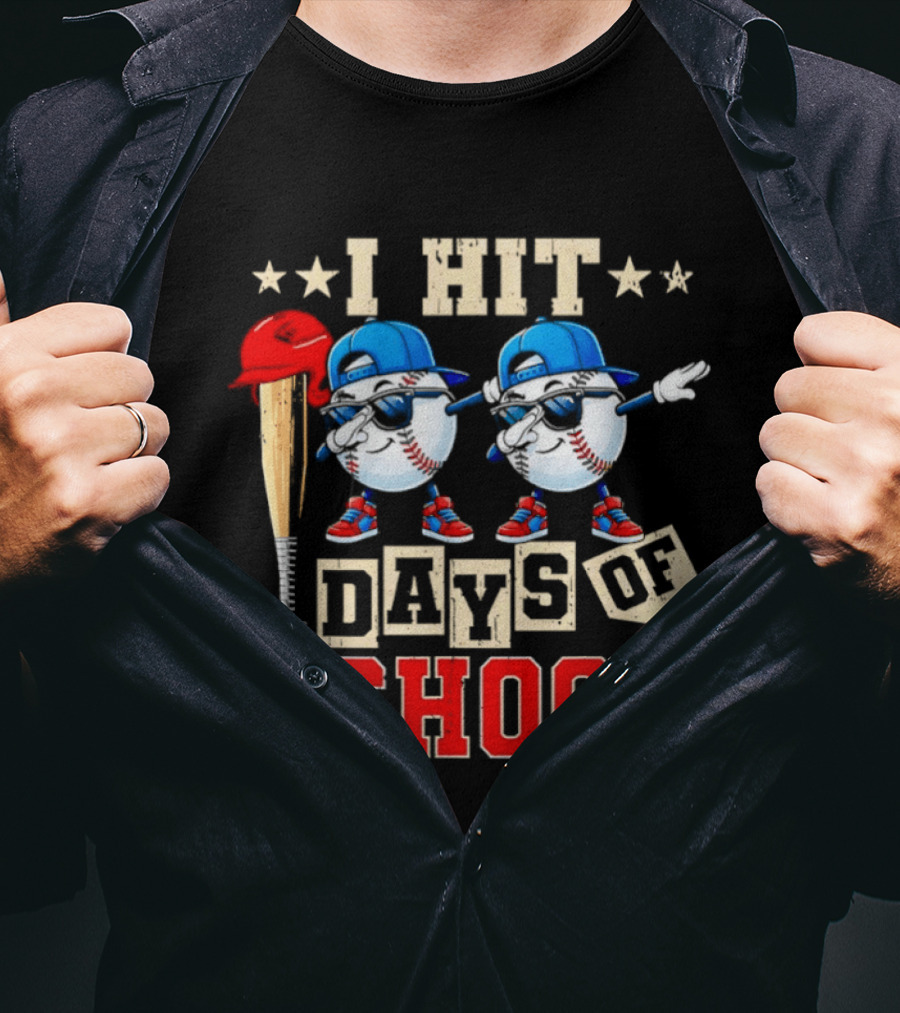 I Hit 100 Days Of School Baseball Player Theme Celebrating 100th Day T-Shirt