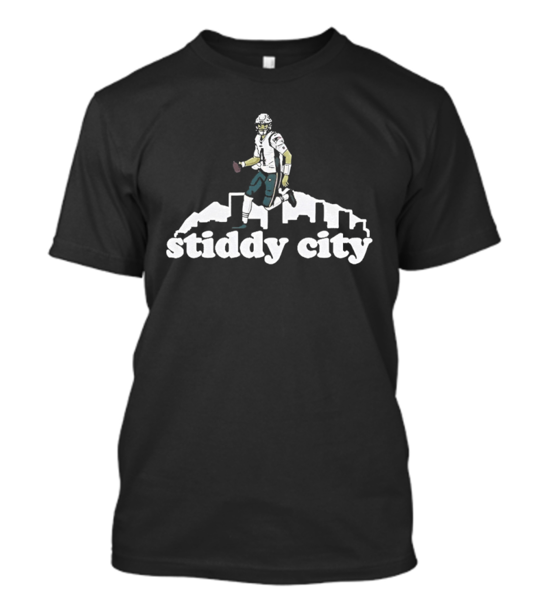 Stiddy City Jarrett Stidham Denver Broncos Skyline Football T-Shirt