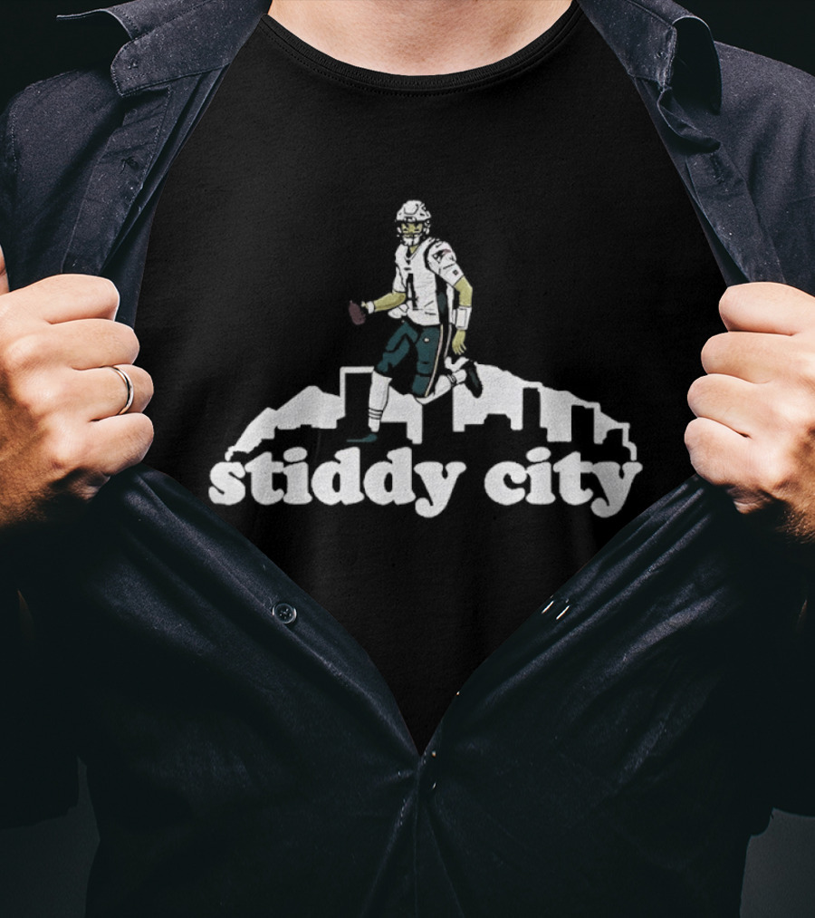 Stiddy City Jarrett Stidham Denver Broncos Skyline Football T-Shirt