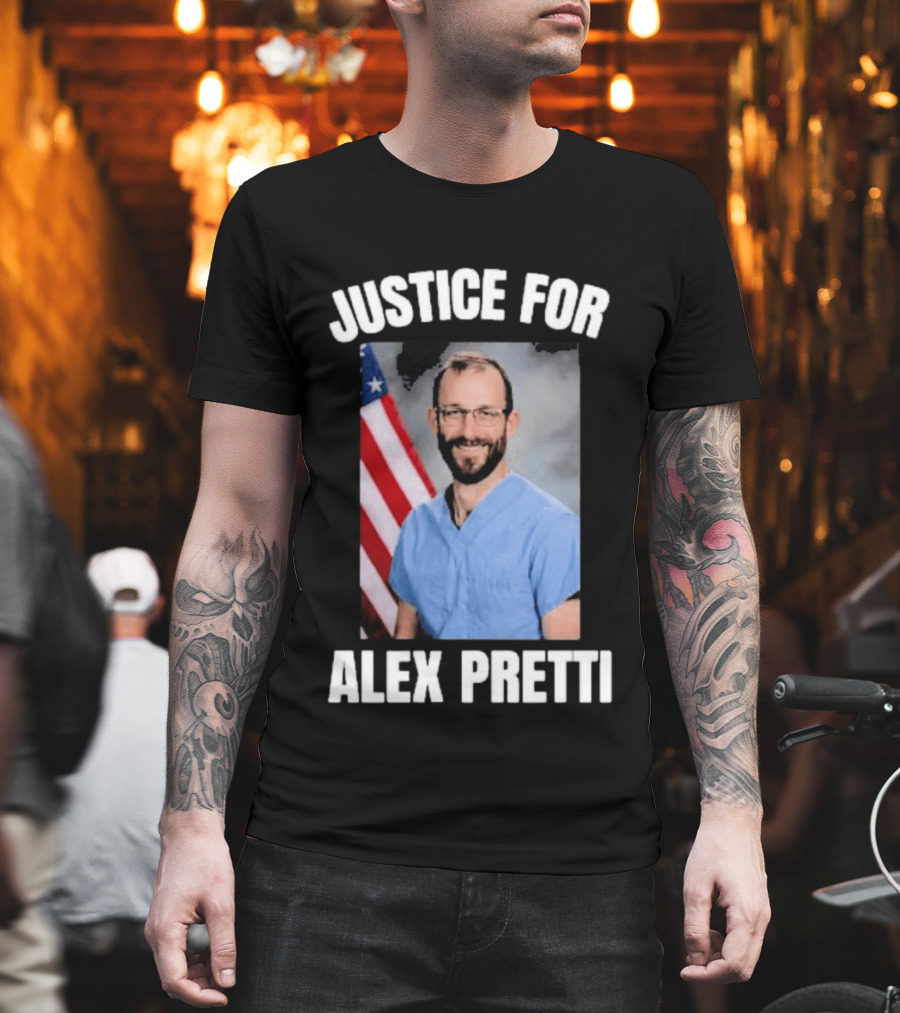Justice For Alex Pretti American Flag Support T-Shirt