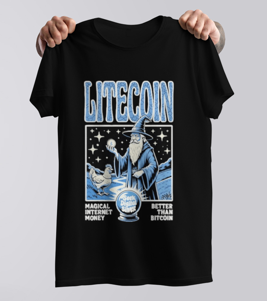 Litecoin Magical Internet Money Seek Digital Silver Wizard Artistry T-Shirt
