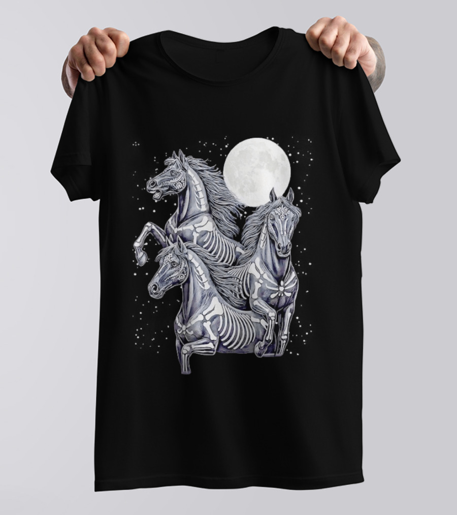 Three Horse Moon Día De Los Muertos Skeleton Horse T-Shirt