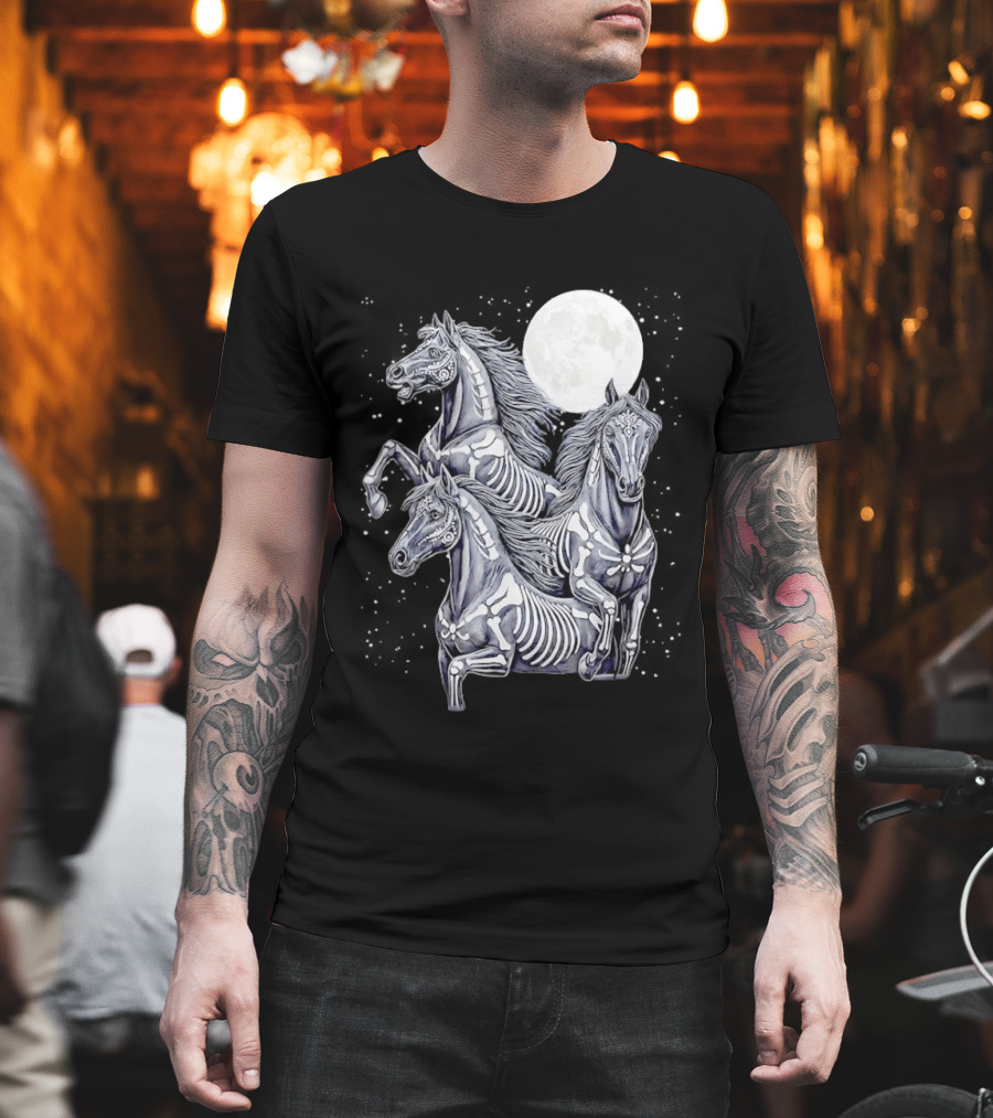 Three Horse Moon Día De Los Muertos Skeleton Horse T-Shirt