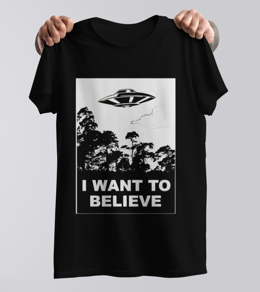 UFO I Want To Believe Flying Saucer Forest T-Shirt
