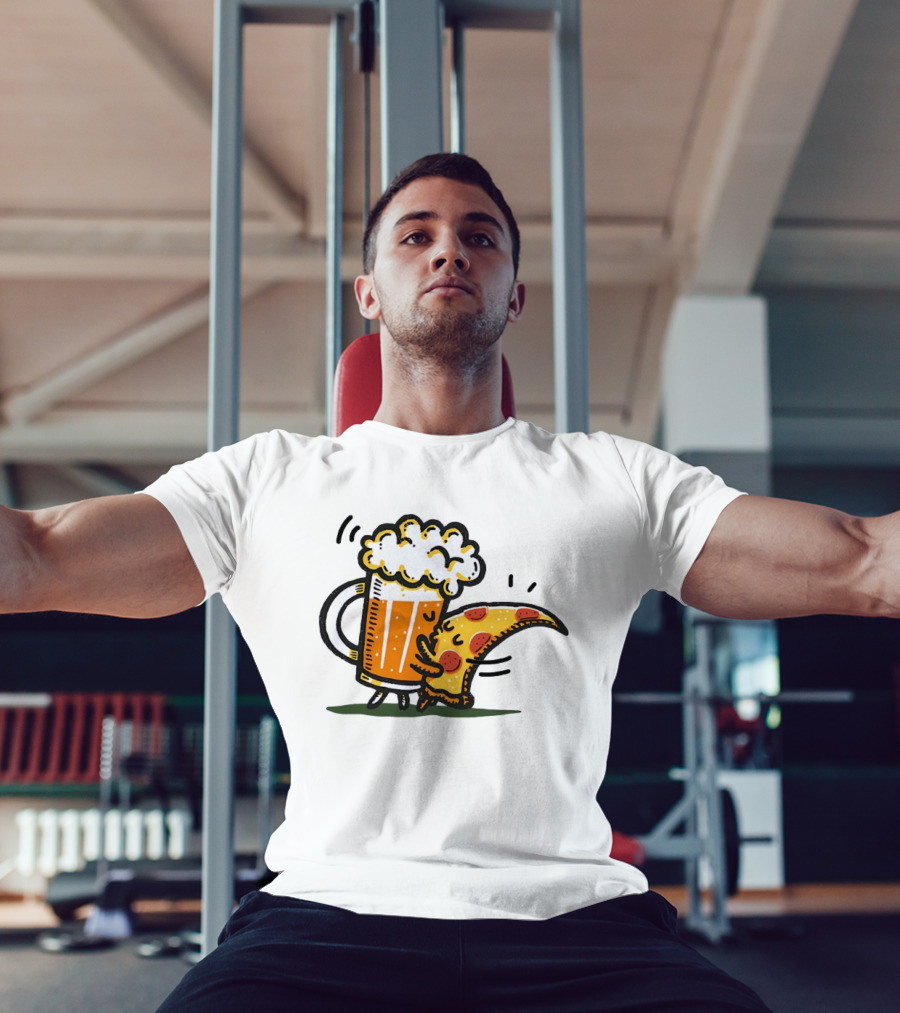 Beer And Pizza A Match Made In Heaven Little Bit Of You Hugging Slice T-Shirt