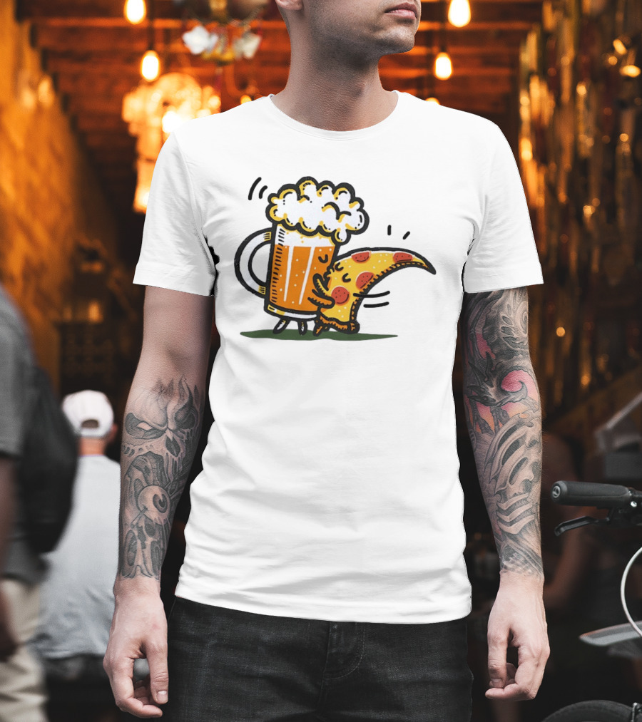 Beer And Pizza A Match Made In Heaven Little Bit Of You Hugging Slice T-Shirt