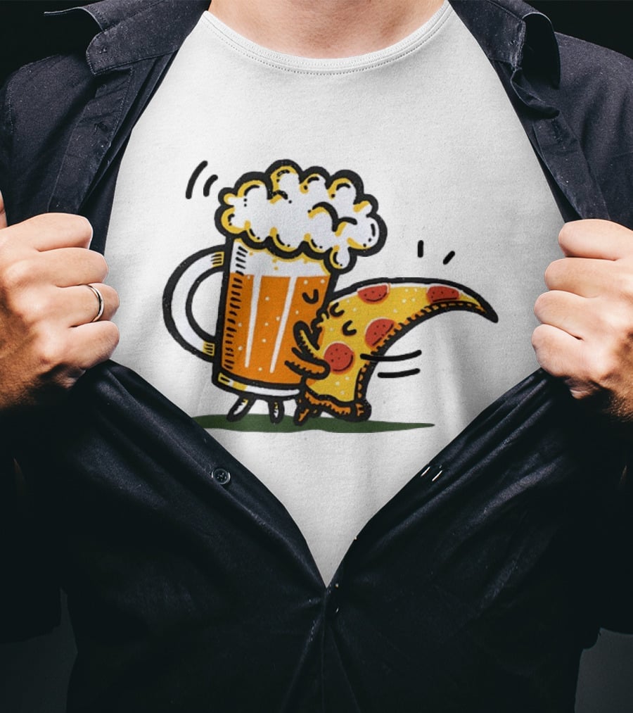 Beer And Pizza A Match Made In Heaven Little Bit Of You Hugging Slice T-Shirt