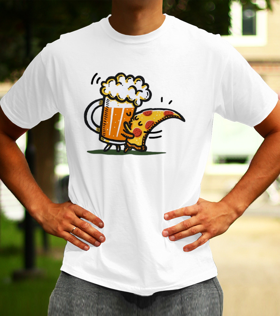 Beer And Pizza A Match Made In Heaven Little Bit Of You Hugging Slice T-Shirt