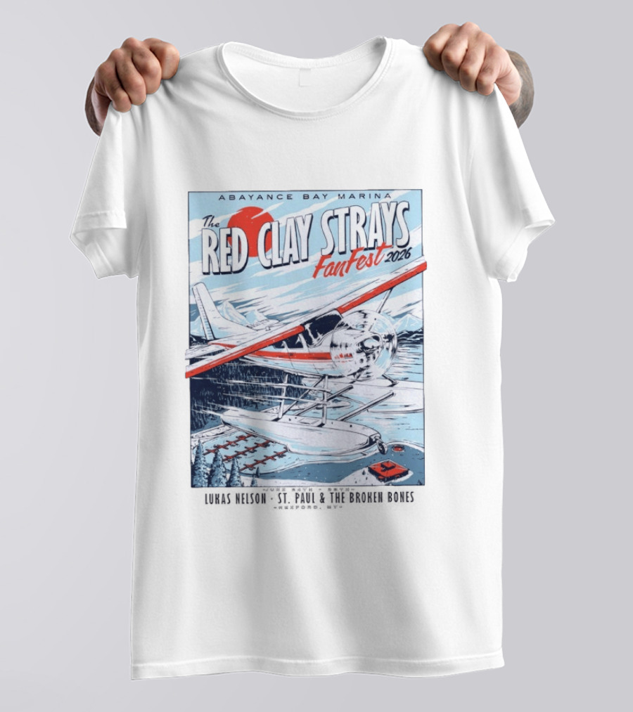 Abayance Bay Marina Red Clay Strays Fan Fest 2026 Rexford Montana Airplane Lake Scene T-Shirt