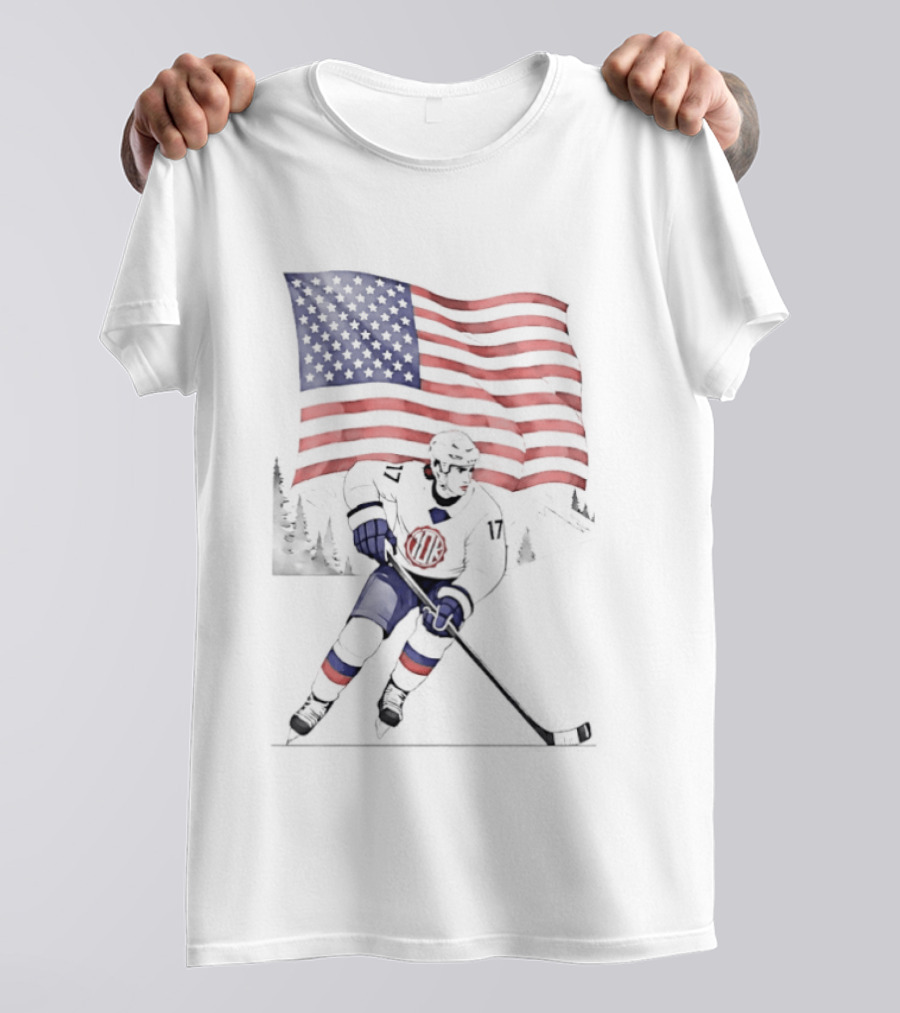 USA Hockey 10k Olympic American Flag Ski Team T-Shirt